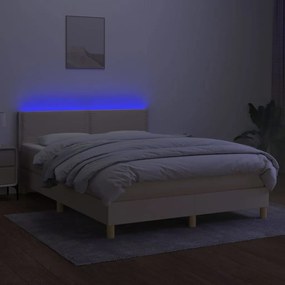 vidaXL Κρεβάτι Boxspring με Στρώμα &amp; LED Κρεμ 140x190 εκ. Υφασμάτινο