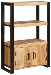 Βιβλιοθήκη με Πόρτες Καφέ Στραντ Γυαλιστερό Μάνγκο και Μέταλλο