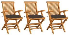 Καρέκλες Κήπου 3 τεμ. από Μασίφ Ξύλο Teak με Taupe Μαξιλάρια - Μπεζ-Γκρι