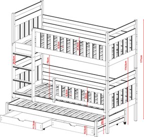 KLARA 90x190 graphite bunk bed Lano Furniture