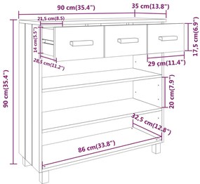 Τραπέζι Κονσόλα HAMAR Σκ. Γκρι 90x35x90 εκ. Μασίφ Ξύλο Πεύκου - Γκρι