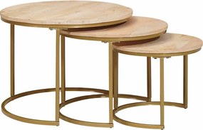 vidaXL Τραπεζάκια Καφέ Στερεών 3 pcs Μασίφ ξύλο μάνγκο και χάλυβας
