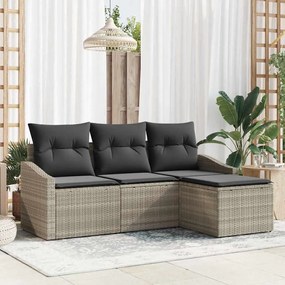 vidaXL Σετ Καναπέ Κήπου 4 pcs Ανοιχτό γκρι Πολυ rattan, βαμμένο ατσάλι