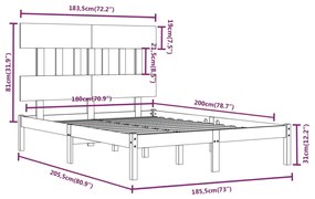 Πλαίσιο Κρεβατιού Λευκό 180 x 200 εκ. Μασίφ Ξύλο Super King - Λευκό