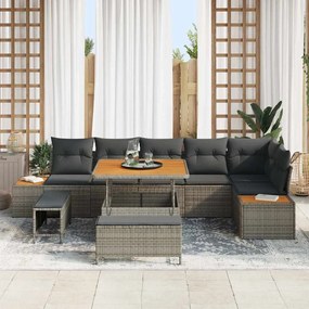 vidaXL Σετ Καναπέ Κήπου με μαξιλάρι 9 pcs Γκρι Πολυ ράταν