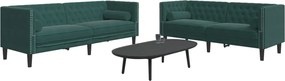 vidaXL Καναπές Chesterfield Σετ 2 Τεμ. με Στηρίγματα Πράσινο Βελούδο