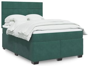 vidaXL Κρεβάτι Boxspring με Στρώμα Σκούρο Πράσινο 160x200εκ. Βελούδινο