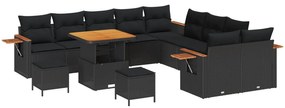 Σετ Καναπέ Κήπου με μαξιλάρι 17 pcs Μαύρο συνθετικό ρατάν
