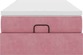 vidaXL Οθωμανικό κρεβάτι με στρώμα ροζ 90x200cm Velvet