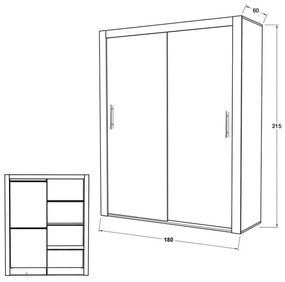 Ντουλάπα Eva 2φυλλη Συρόμενη Σονόμα 180x60x215 εκ.