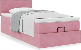 vidaXL Οθωμανικό κρεβάτι με στρώμα ροζ 90x200cm Velvet