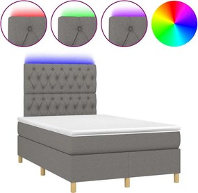 vidaXL Κρεβάτι Boxspring με Στρώμα &amp; LED Σκ.Γκρι 120x190εκ. Υφασμάτινο