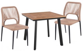 DINING SET 3PCS WITH TABLE 80x80 AND CHAIRS WITH ROPE