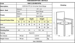 DORIAN Πολυθρόνα Κήπου Βεράντας PP-UV Sand Beige   6τμχ