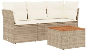 vidaXL Σετ Καναπέ Κήπου 4 τεμ. Μπεζ Συνθετικό Ρατάν με Μαξιλάρια