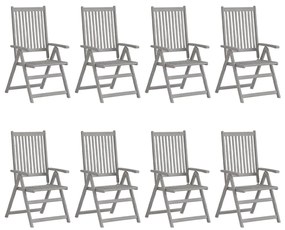 vidaXL Καρέκλες Κήπου Ανακλιν. 8 τεμ. Γκρι Ξύλο Ακακίας με Μαξιλάρια