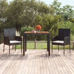 Τραπέζι Κήπου με Ξύλινη Επιφάνεια Μαύρο 90x90x75 εκ Συνθ. Ρατάν - Μαύρο
