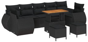 Σετ Καναπέ Κήπου με μαξιλάρι με αποθήκευση 10 pcs Μαύρο