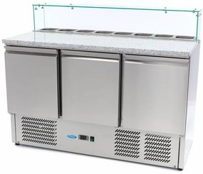 Pizza Prep Fridge - 137cm - 3 Doors - Fits 8 x 1/6 GN - incl Glass Cover
