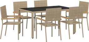 vidaXL Σέτ φαγητού για κήπο 7 pcs Μπεζ συνθετικό ρατάν