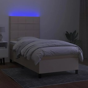 Κρεβάτι Boxspring με Στρώμα &amp; LED Κρεμ 100x200 εκ. Υφασμάτινο - Κρεμ