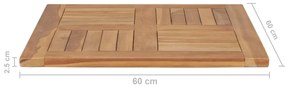 vidaXL Επιφάνεια Τραπεζιού 60 x 60 x 2,5 εκ. Μασίφ Ξύλο Teak