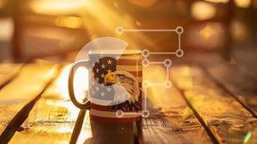 Σετ των 2 Intra Συλλεκτικό Ξύλινο Παζλ Plywood 4mm - Κούπα καφέ με σχέδιο αετού σε ξύλινο τραπέζι Σε Ξύλινο Κουτί - Διαστάσεις: 10x10 cm – 25 κομμάτια