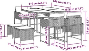 vidaXL Σετ Τραπεζαρίας Κήπου 9 τεμ. Γκρι Συνθ. Ρατάν με Μαξιλάρια