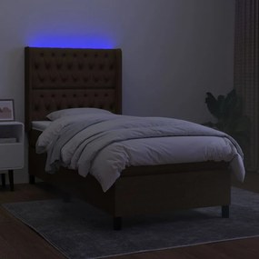 vidaXL Κρεβάτι Boxspring με Στρώμα &amp; LED Σκ.Καφέ 90x200 εκ. Υφασμάτινο