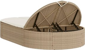 vidaXL Ξαπλώστρα Διπλή Μπεζ από Συνθετικό Ρατάν με Μαξιλάρια