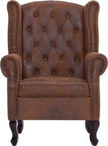 vidaXL Πολυθρόνα Chesterfield με Υποπόδιο Καφέ από Συνθετικό Καστόρι