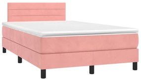 vidaXL Κρεβάτι Boxspring με Στρώμα &amp; LED Ροζ 120x200 εκ. Βελούδινο