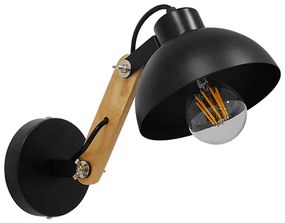 GRANT 00902 Μοντέρνο Φωτιστικό Τοίχου Απλίκα Μονόφωτο Μαύρο με Ξύλινο Βραχίονα Μεταλλικό Φ15 x Y12cm