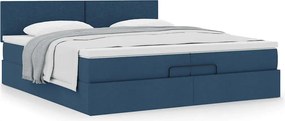 vidaXL Οθωμανικό κρεβάτι με στρώμα μπλε 200x200 cm ύφασμα
