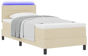 vidaXL Κρεβάτι με ελατήριο με Στρώμα & LED Κρέμα 90x200 εκ. Ύφασμα