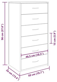 Συρταριέρα με 6 Συρτάρια Τεχνίτης Δρυς 50x34x96 εκ. Μοριοσανίδα - Καφέ