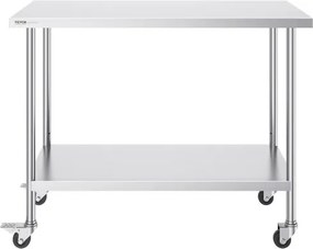 VEVOR Stainless Steel Work Table Commercial Prep Table 24x48 Inch With 4 Casters