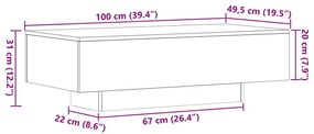 Τραπεζάκι Σαλονιού Sonoma Δρυς 100x49,5x31 εκ. Επεξεργ. Ξύλο - Καφέ