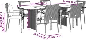 vidaXL Σετ Τραπεζαρίας Κήπου 7 τεμ. Γκρι Συνθ. Ρατάν με Μαξιλάρια