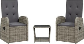 vidaXL Σετ Τραπεζαρίας Κήπου 3 τεμ. Γκρι Συνθ. Ρατάν με Μαξιλάρια