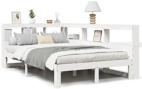 vidaXL Κρεβάτι Βιβλιοθήκη Χωρίς Στρώμα Λευκό 135x190 εκ Μασίφ Πεύκο