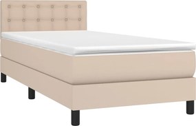 vidaXL Κρεβάτι Boxspring Στρώμα&amp;LED Καπουτσίνο 90x200 εκ. Συνθ. Δέρμα