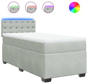 vidaXL Κρεβάτι Boxspring με Στρώμα Ανοιχτό Γκρι 100x200 εκ. Βελούδινο