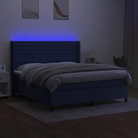 vidaXL Κρεβάτι Boxspring με Στρώμα &amp; LED Μπλε 160x200 εκ. Υφασμάτινο