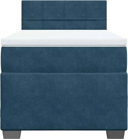 vidaXL Κρεβάτι Boxspring με Στρώμα Μπλε 90x190 εκ. Βελούδινο
