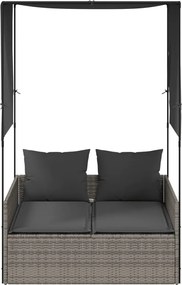 vidaXL Ξαπλώστρα Διπλή Γκρι από Συνθετικό Ρατάν με Οροφή / Κουρτίνες