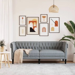 vidaXL Καναπές Τριθέσιος Chesterfield Ανοιχτό Γκρι Υφασμάτινος