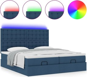 vidaXL Οθωμανικό κρεβάτι με στρώματα &amp; LEDs Μπλε 200x200cm ύφασμα