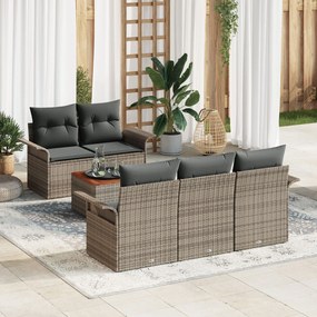 vidaXL Σετ Καναπέ Κήπου 6 Τεμαχίων με Μαξιλάρια Γκρι Πολυ Ρατάν Ακακίας