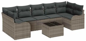 vidaXL Σετ Καναπέ Κήπου 8 pcs Γκρι Πολυ Ρατάν και Ατσάλι και Γυαλί